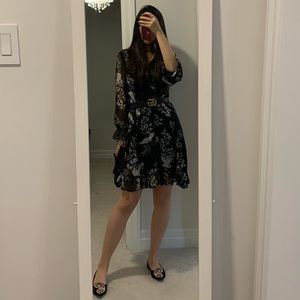 Black dress with crane and plum blossom pattern, S